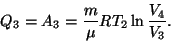 \begin{displaymath}Q_3=A_3={m\over\mu}RT_2\ln{{V_4}\over{V_3}}.\end{displaymath}