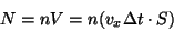 \begin{displaymath}N=nV=n(v_x\Delta t\cdot S)\end{displaymath}