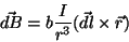 \begin{displaymath}\vec{dB}=b{I\over{r^3}}(\vec{dl}\times\vec r)\end{displaymath}