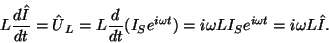 \begin{displaymath}L{{d\^ I}\over{dt}}=\^ U_L=L{d\over{dt}}(I_Se^{i\omega t})=i\omega LI_Se^{i\omega t}=i\omega L\^ I.\end{displaymath}